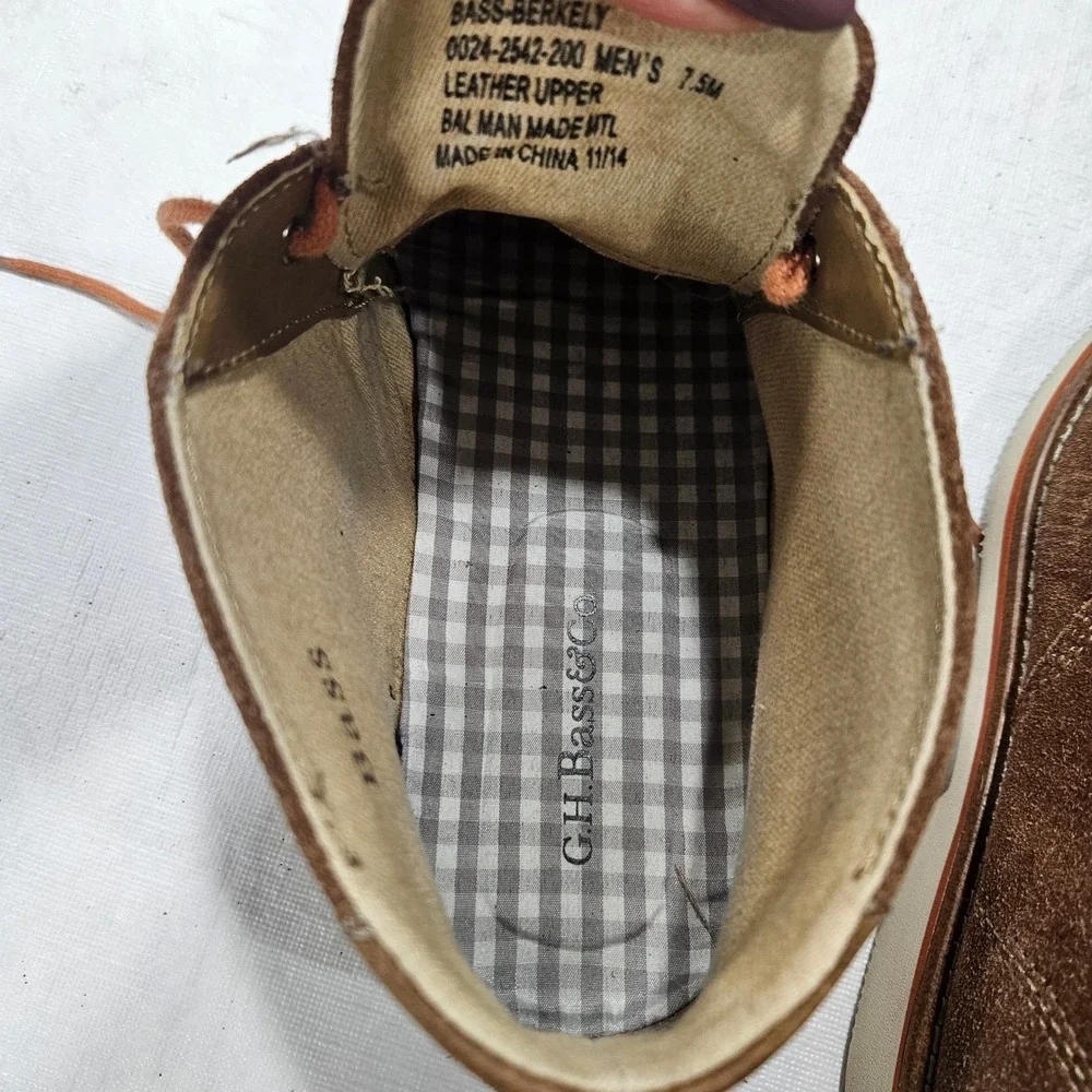 GH Bass Co Brown Suede Chukka Boots Orange Laces Gingham Lining Desert Shoes‎